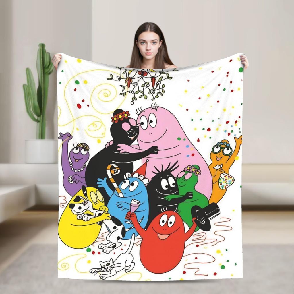 Barbapapa Barbamama Family  Flannel Blankets  Warm Throw Blanket for Bedroom Travel Pattern Bedspread Sofa Bed Cover