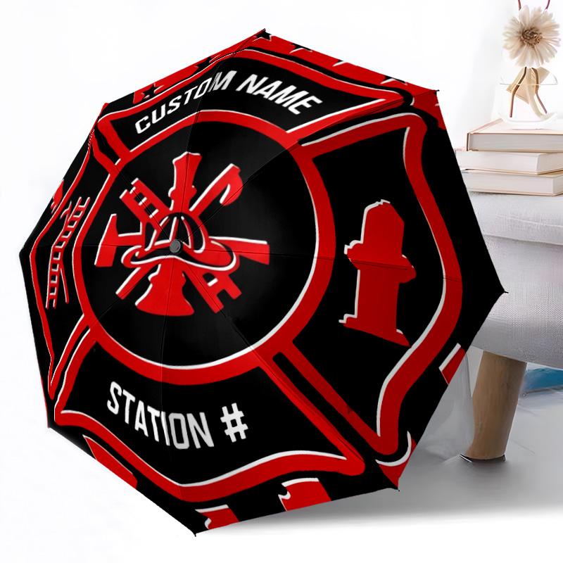 Courage et Honneur des Pompiers Parapluie Automatique d'Extérieur Design Rétractable avec 8 Baleines Durabilité Léger Cadeau Parfait pour les Amis la Famille
