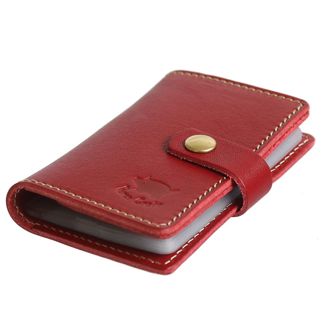 Porco Rosso Slim Genuine Leather Card Case with Book-Style Accordion Detail for Men and Women [sokunou] (Red)