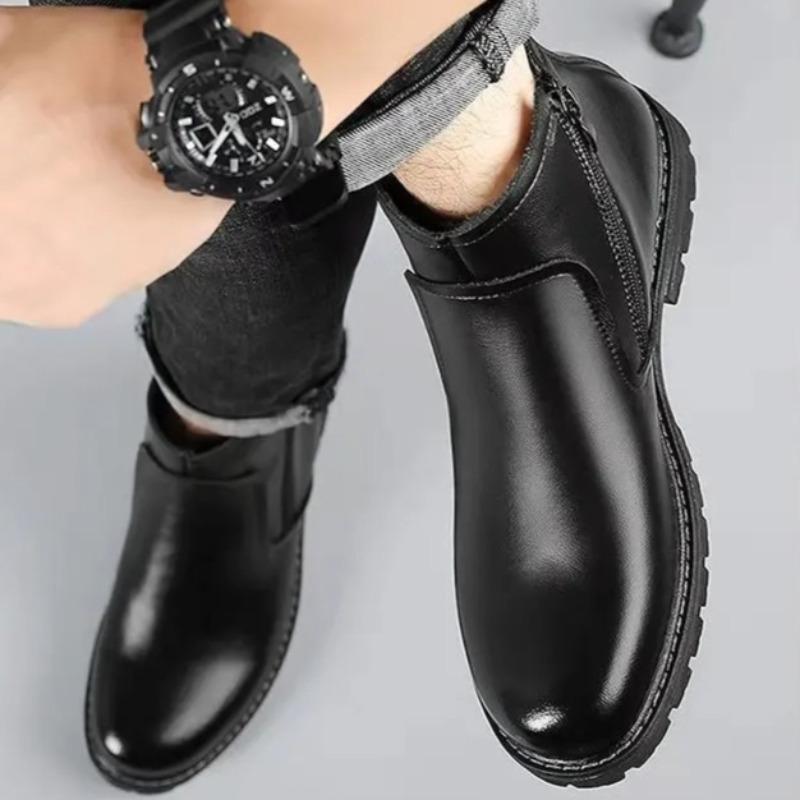 Mens Boots High Quality High Top Leather Boot Classic Business Casual Dress Boot Side Zipper Men Ankle Boots British Short Boots