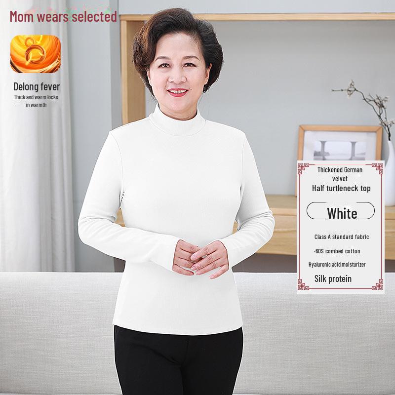 

460g Thick German Velvet Half Turtleneck Top for Mom and Dad, Warm Type A Elderly Shirt, Thickened Temperament Base Layer M білий