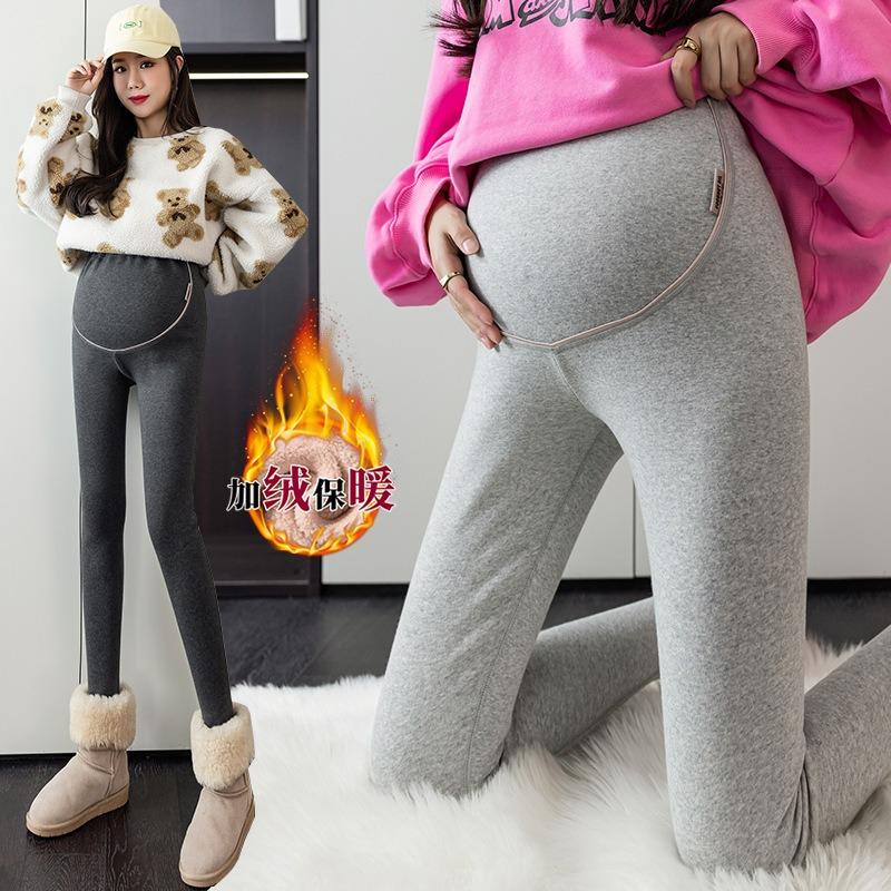 Real shot new maternity pants winter velvet outer wear fashion leggings autumn and winter thickened elastic warm elastic high waist