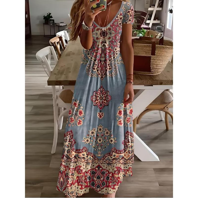 

Women s Midi Dress Sundress A Line Dress Vacation Casual Boho Beach Going out Standard Fit Floral Graphic Short Sleeve V Neck Summer Spring S