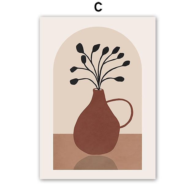 Vase Leaf Moon Line Geometry Wall Art Canvas Painting Abstract Posters And Prints Hotel Bar Wall Pictures For Living Room Decor