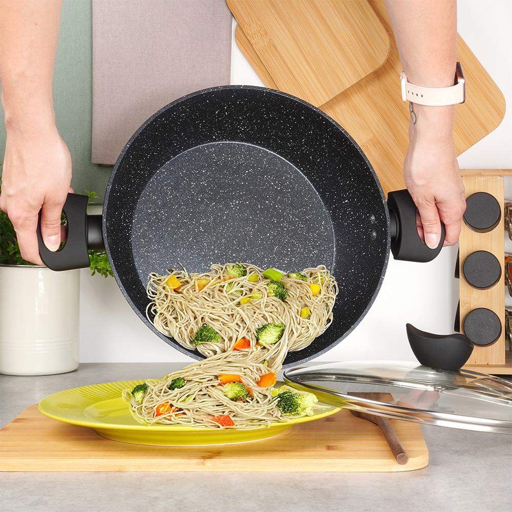 Granite Frying Pan Deep with Lid Large 28 Cm