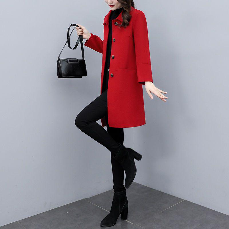 2025 Autumn/Winter Women s Plus Velvet Woolen Coat - Mid-Length, Slimming, Flattering Jacket S