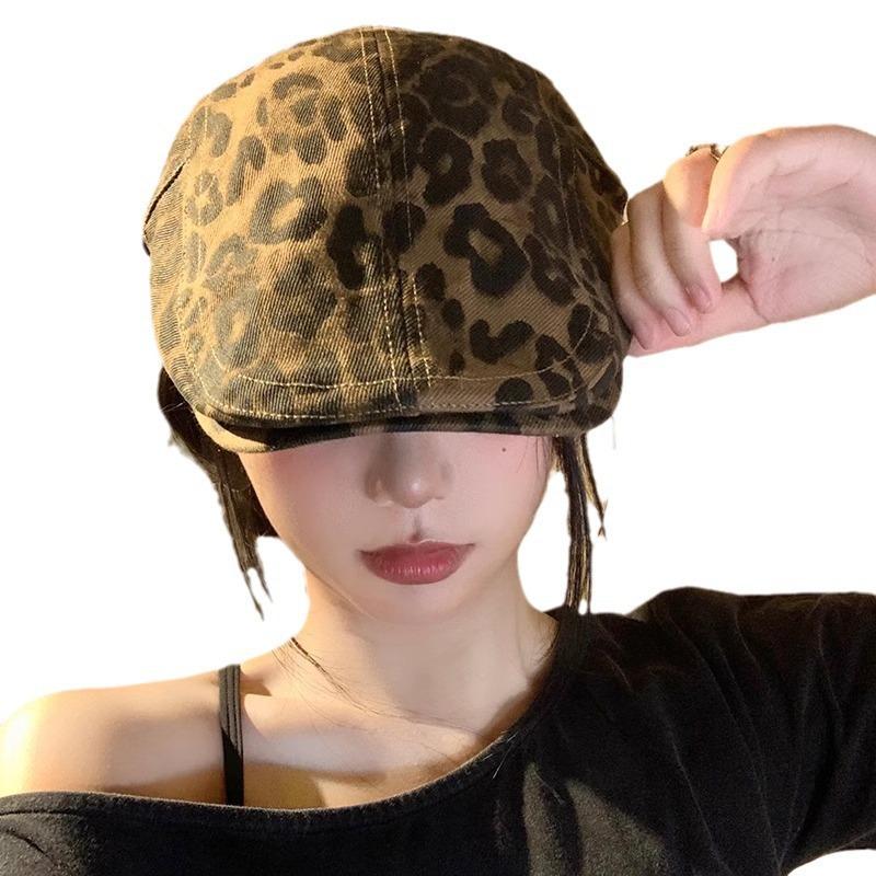 Amerykański Retro Gorąca Dziewczyna  Panterka Czapka z Daszkiem  Jesienny Beret  Wszechstronny i Wyszczuplający Twarz  Niszowy Kapelusz