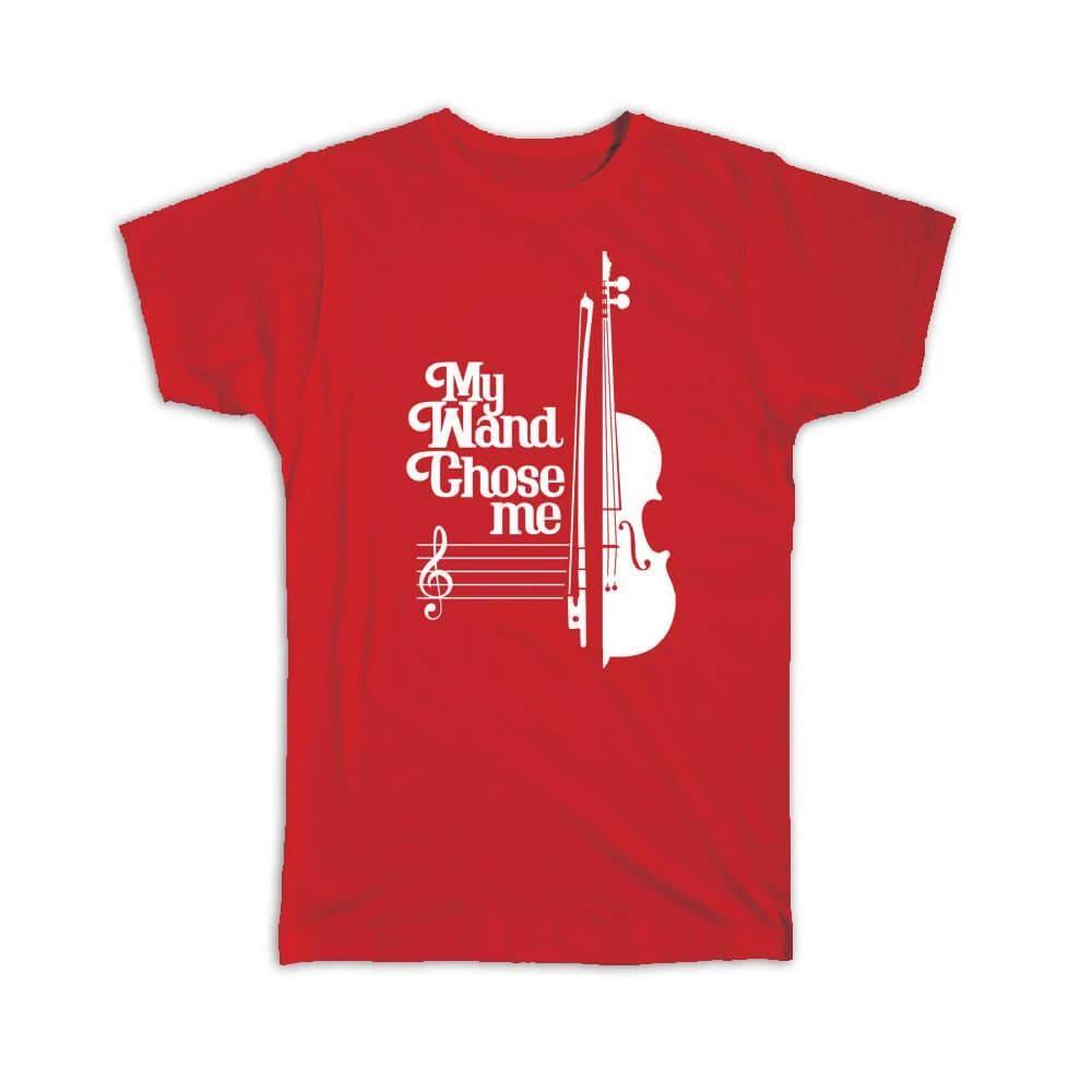 Gift T-Shirt : My Wand Chose Me Violin Treble Clef Musical Wall Poster Black And 2XL