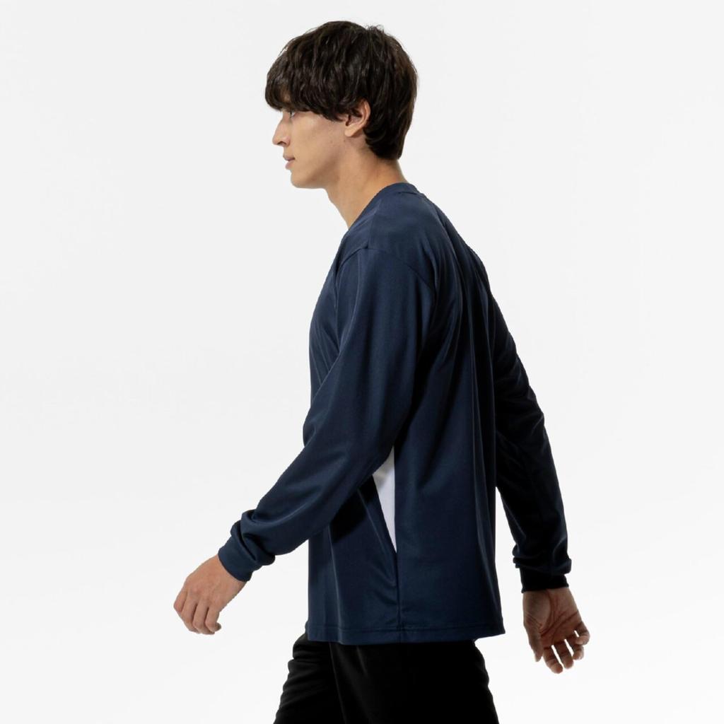 NaviDry Long Sleeve with and Dress Size L T-Shirt U-Neck, Moisture-Wicking Quick-Drying Innerwear, Men's Navy/White, (32MAC197)