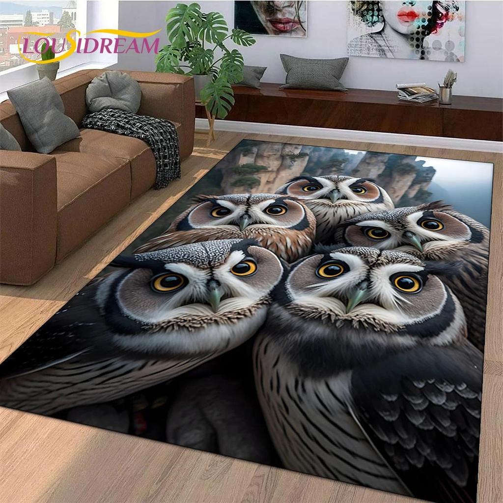 3D roztomilá sova Eagle Birds Kreslený koberec Koberec do obývacího pokoje Ložnice Dekor, podlahová rohož Protiskluzová dekorace na pohovku Rohožka dárek Kid