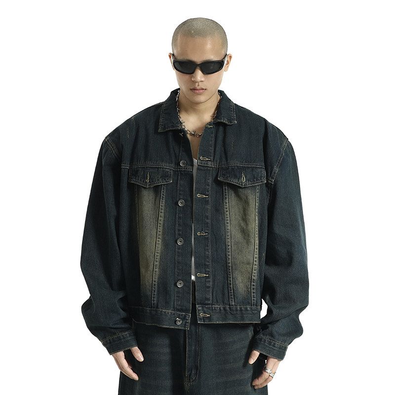 

American Retro Profile Washed Do the Old Cowboy Outwear Men Spring New Arrival Street Hip-Hop Loose-Fitting Jacket Top Distressed Blue XL