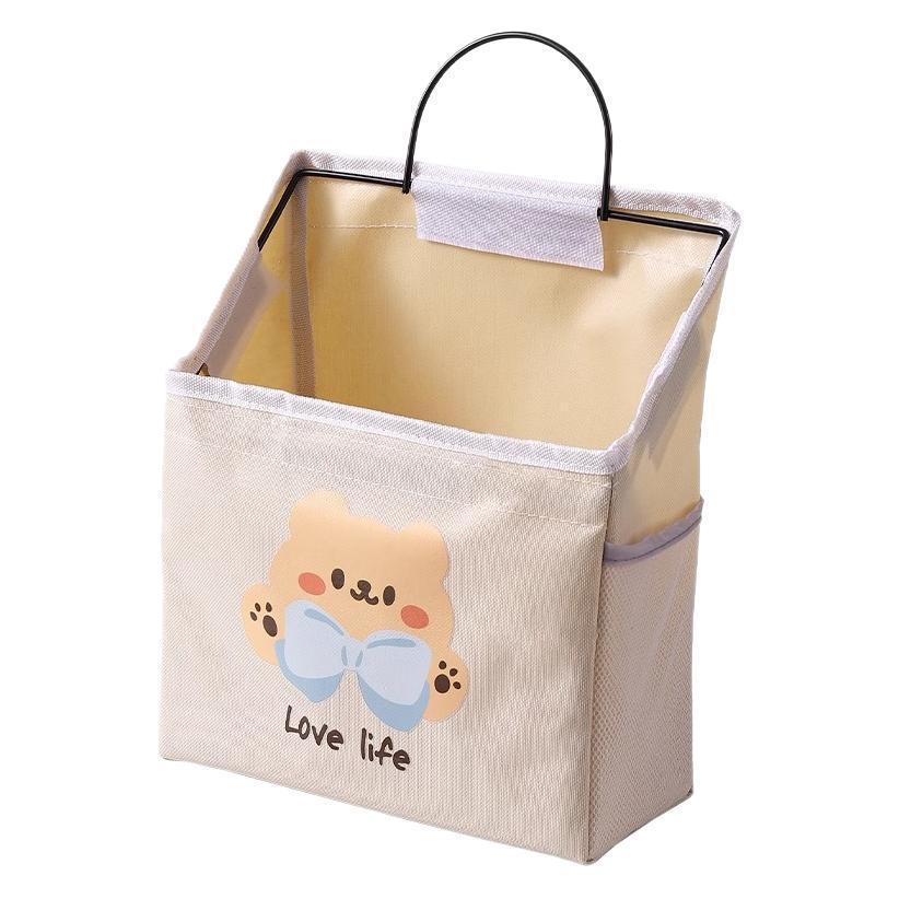 Dorm Room Cotton Fabric Wall Hanging Storage Bag With Multipurpose Pouch For Bedroom Organization