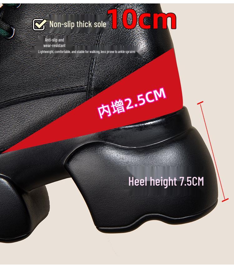 Women's Genuine Leather British-Style Ankle Boots - Versatile Autumn/Winter Fashion with Thick Sole and Inner Height Adjustment