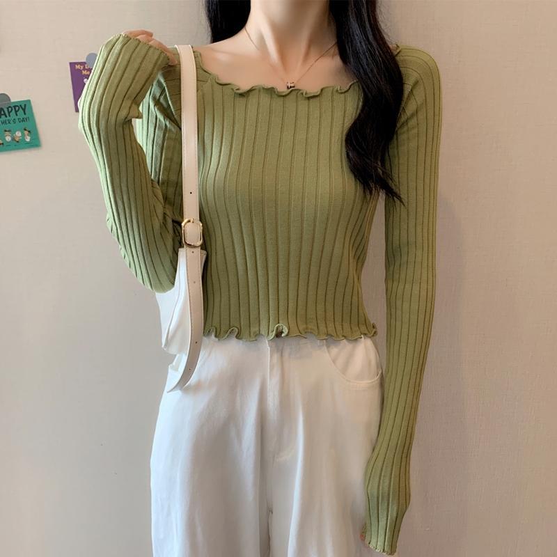 

Ранняя осень Сладкий Уникальный Короткий Топ Весна Осень Тонкий Внутренний Свитер Базовый Слой Трикотаж Для Женщин XL