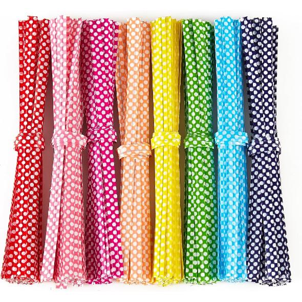 Polka-Dotted Bag Twist Ties 300 PCS 4" Durable Plastic Twist Ties with Dots for Kitchen & Bakery Packaging Mixed 8 Colors Bread Bags Ties for Candy
