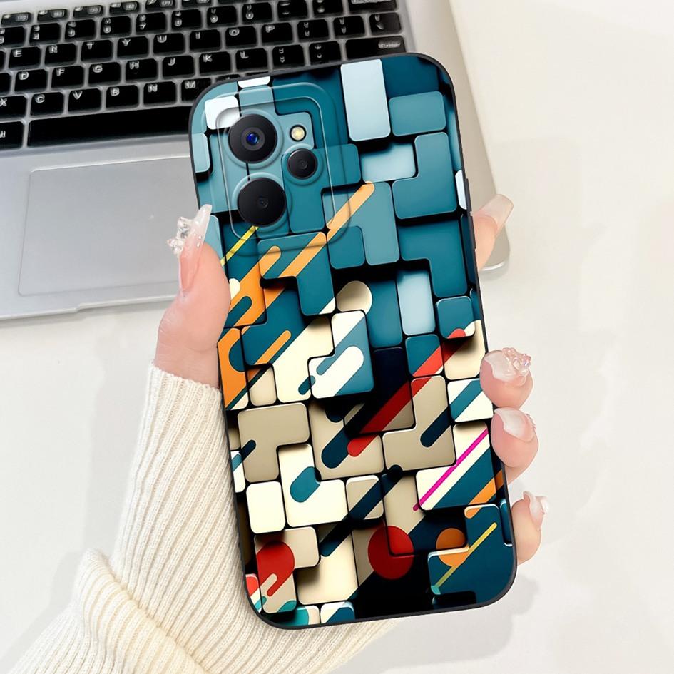 For Realme 9i Case Cool Fashion Flower Marble Sunset Soft Liquid Silicone Lens Protective Cover For Realme 9i 5G Realme9i Bumper