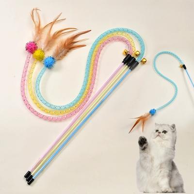 Cat Toys Chew Ropes New Interactive Cat Feather Toys Cat Stick Elastic Mesh Tube Toy Rod Kitten Interactive Toys Pet Wand
