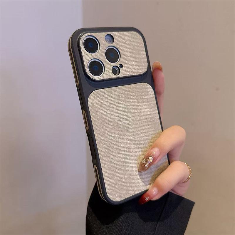 

Denim Texture Drop-Proof iPhone 17 Pro Max Case with Large Window For iPhone 16 Pro Max светло-коричневого