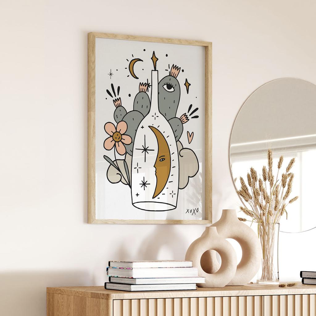 Plakat ilustracja księżyc kaktus