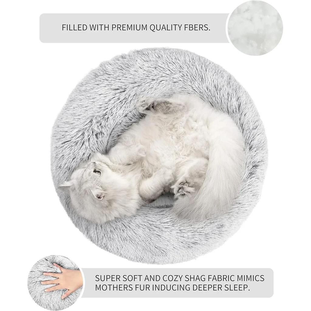 50cm Round Pet Bed for Small Medium Dog Bed Cat Bed,Long Plush Dark Gray Dog Bed