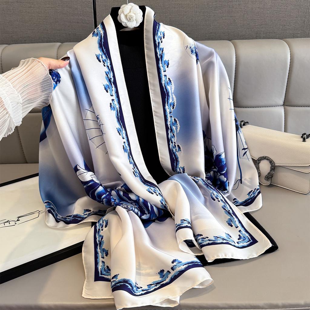 Smooth Design Satin Silk Scarf Spring Shawl Women Fashion Summer Sunscreen Beach Stole Wraps Bufanda Female Headkerchief Echarpe