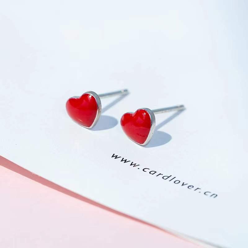 Beixi S925 Sterling Silver Red Heart Stud Earrings - Trendy, Elegant Jewelry for Women