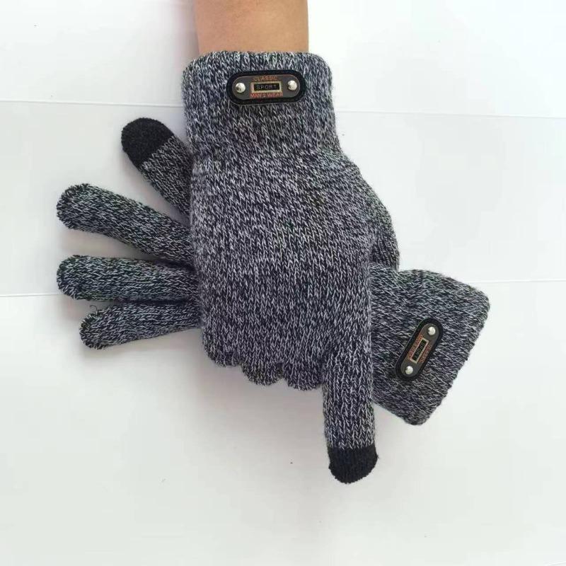 Zhongqing Men's Knitted Wool Magic Gloves Winter Warm and Cold-proof Double Layer Thickened and Fleece Pure Black
