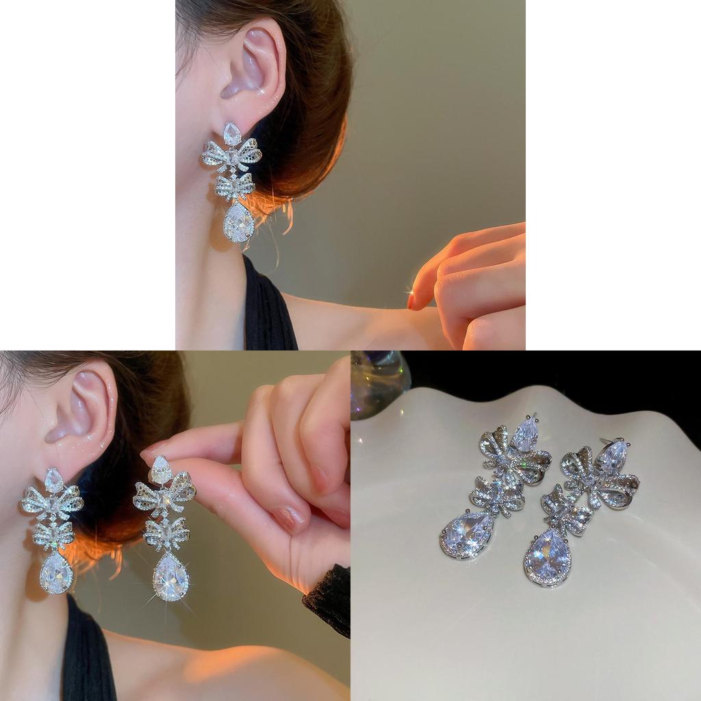 Minimalistische Schmetterlingsknoten Zirkon Wassertropfen Ohrringe für Damen Modeschmuck