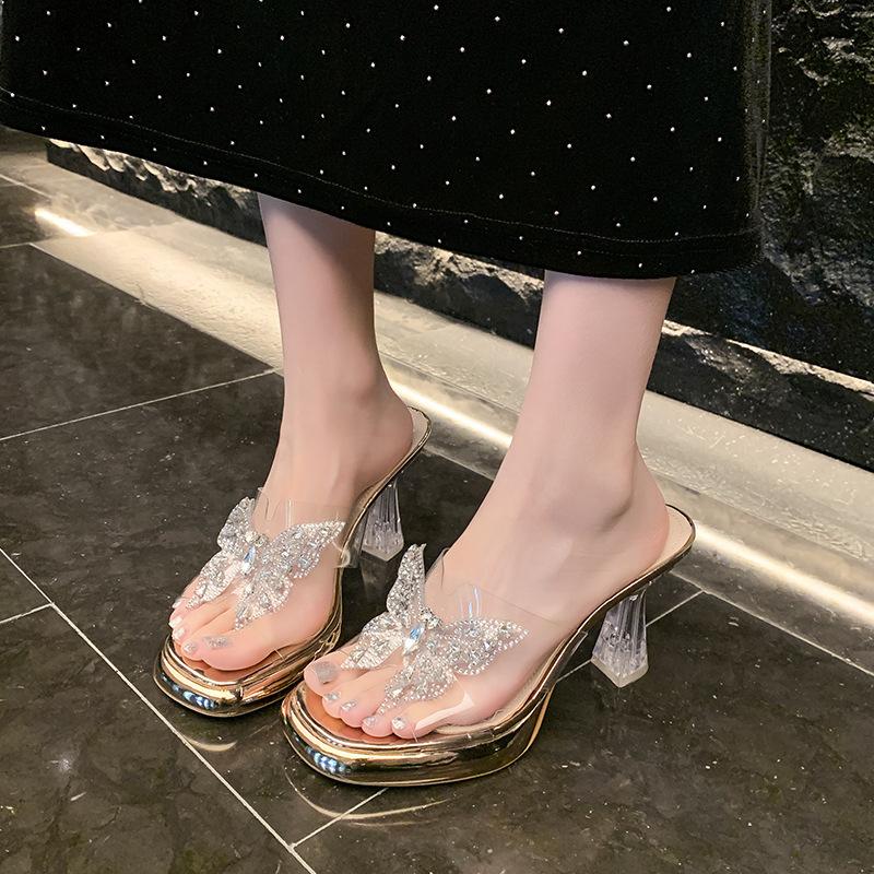 

Thick-soled cool slippers women s 2025 summer new bow temperament high heels OL thick-heeled outer slippers 35 шампанского