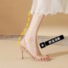 7303 [sheepskin] High-heeled Sandals Women's Thin Heels Summer 2025 New Transparent One-word Cold Slippers with Rhinestones