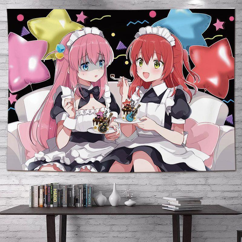 Anime Girls Sleeping Tapestry Wall Hanging Group Nap Dark Tee Checkered Wall Aesthetic Wall Art Bedroom Decor