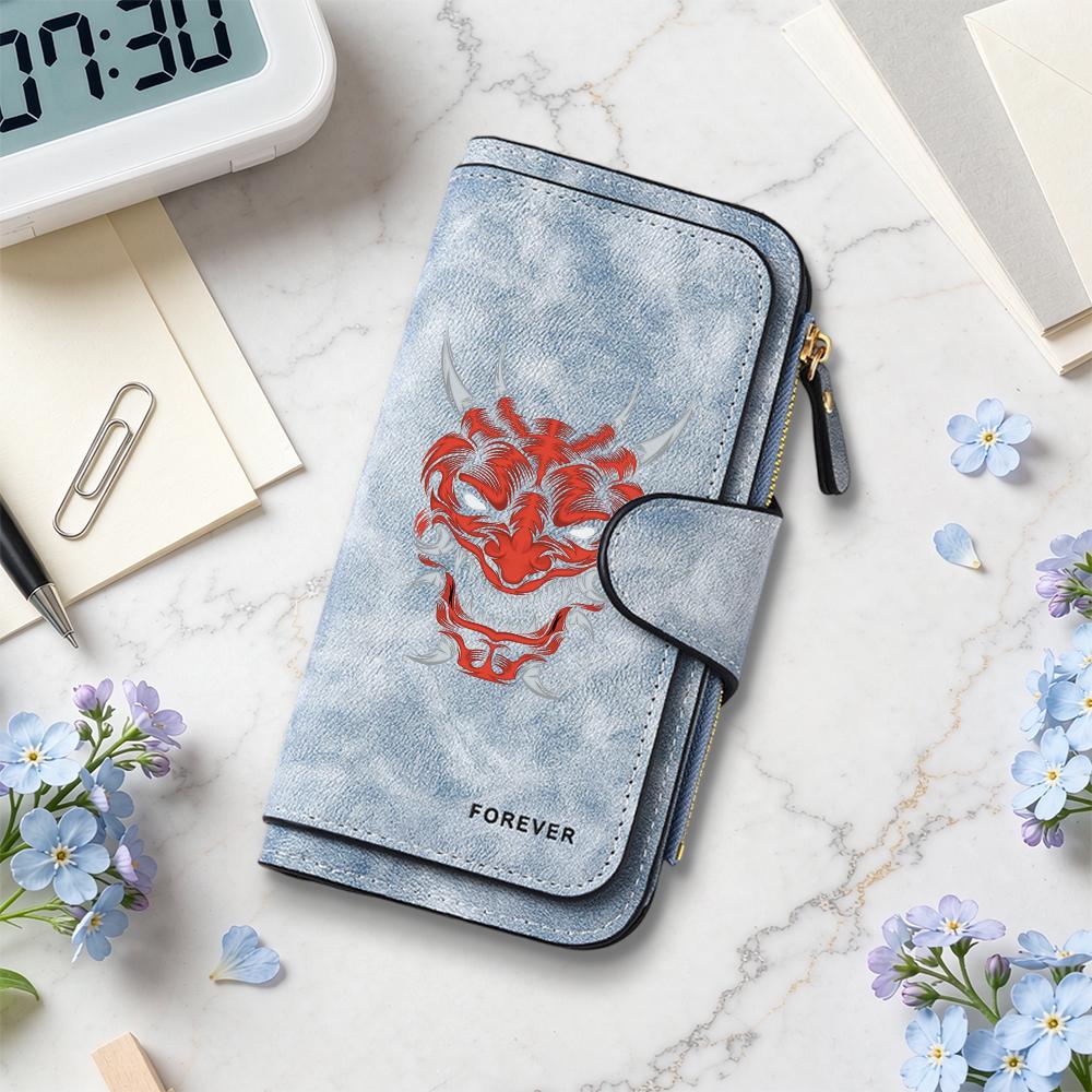 Gothic Oni Pattern Long Wallet Multislot Card Holder Coin Purse Forever Casual Portable Purse