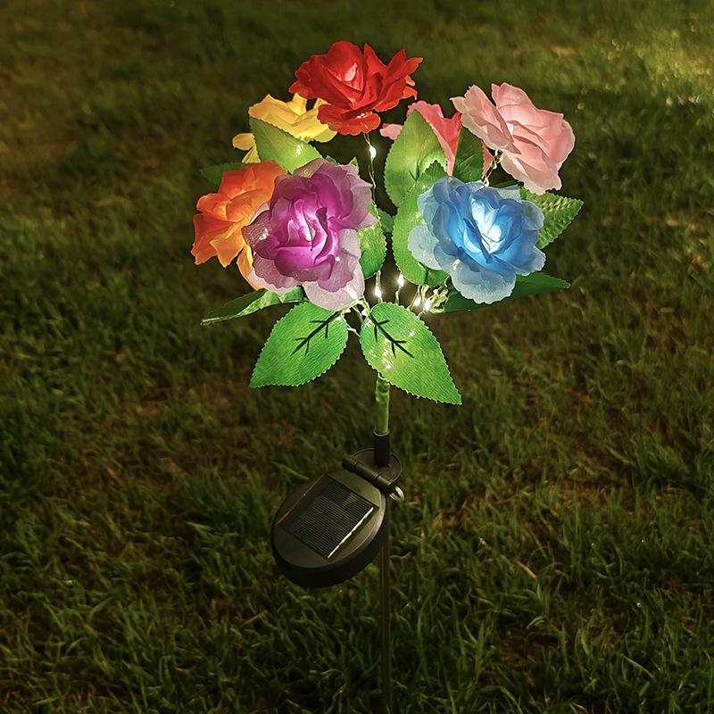 7-Head Solar LED Rose Flower Light - Waterproof Outdoor Garden Decoration
