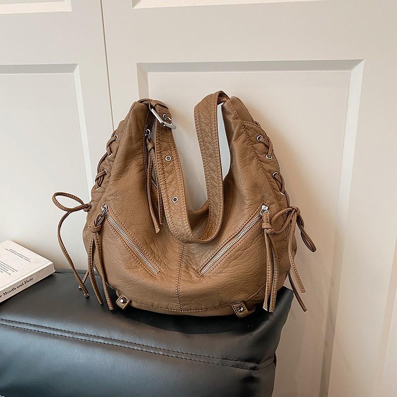 

Simple High-end Commuting Shoulder Bag Women Soft Leather Underarm All-matching Large Capacity Cross-body коричневий