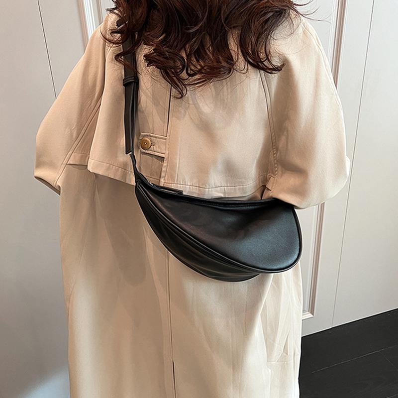 Sewing Thread Shoulder Bags Zipper Women's Bags PU Leather High Capacity Handbag Solid Color Saddle Splicing CLE