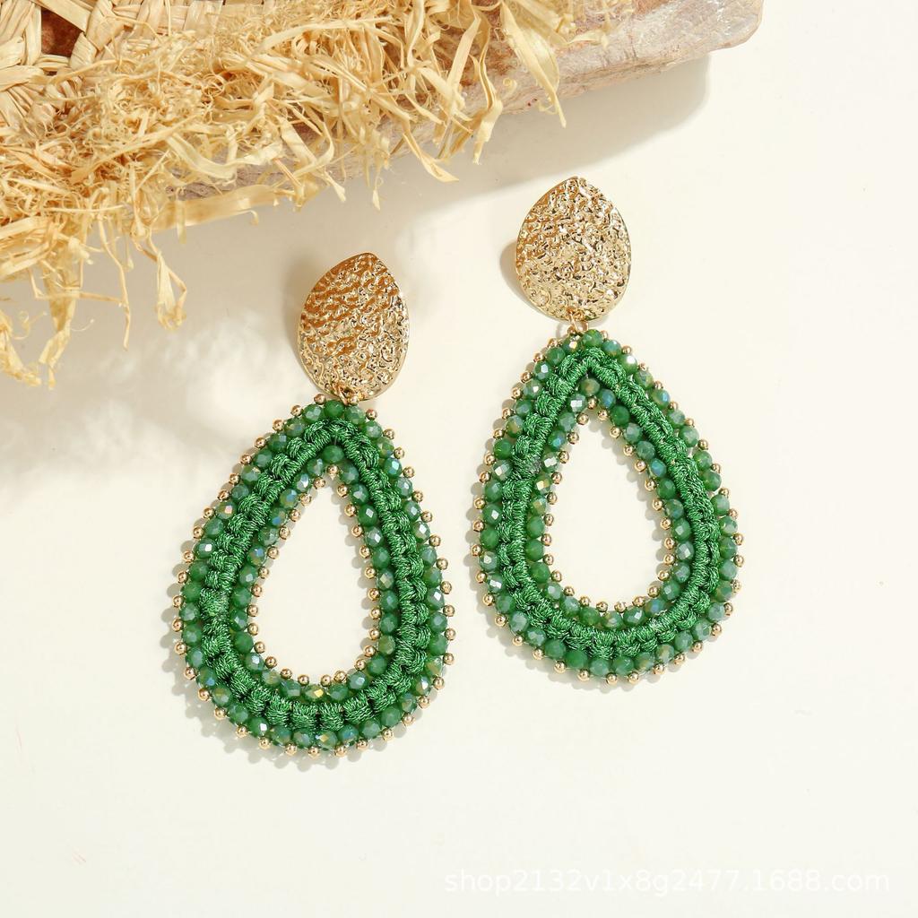 Badu Colorful Water Drop Shape Drop Earrings for Women Handmade Threading Crystal Beads Big Long Earrings Boho Jewelry Gift