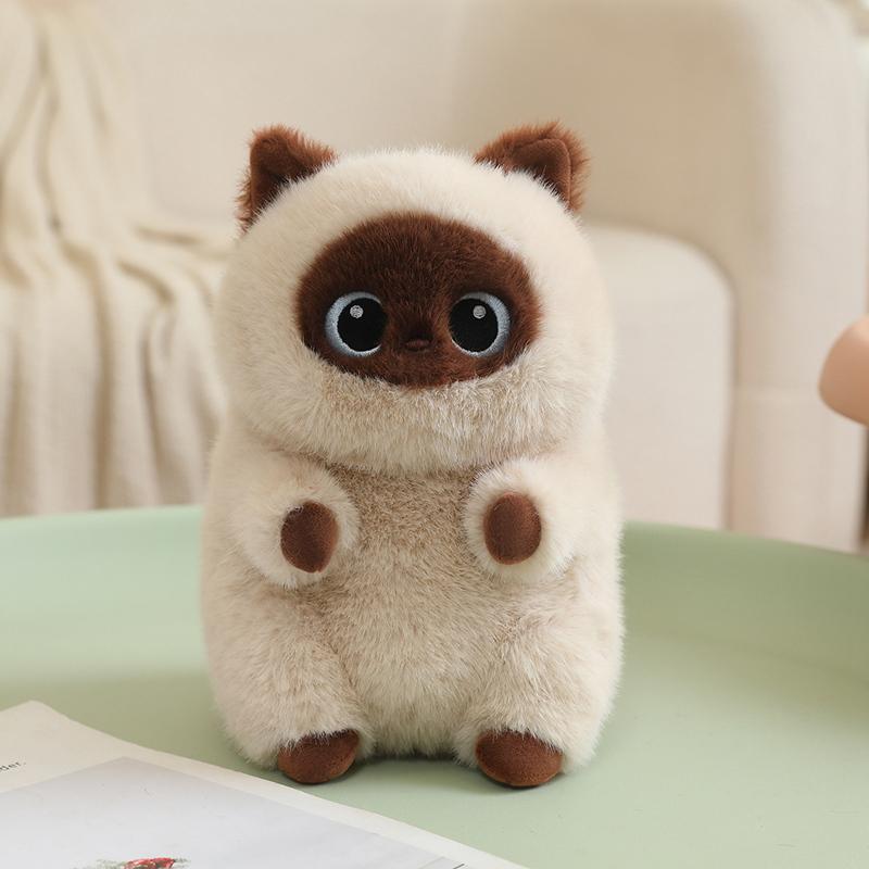23Cm Squatting Cat Plush Toy Stuffed Siamese Cat 3-Color Black Brown Kitten Cartoon Animal Plushie Companion Gift
