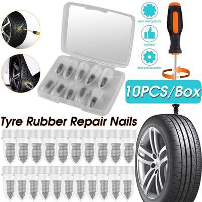 10pcs Tubeless Tyre Repair Rubber Nail With Box Puncture Vacuum Tyre Quick Repair Tool Self Service Tire Repair for Car Trucks Motorcycle Scooter Bike