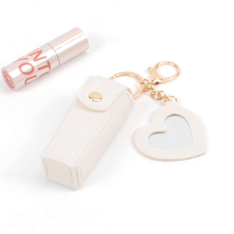 Custom Print Women Mini Portable Lipstick Storage Case Keychain Lipstick Bags With Heart Mirror