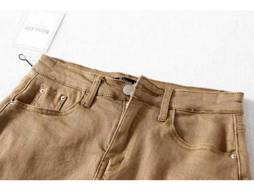 YPFF Women's High-Waisted Stretch Denim Midi Skirt with Raw Edge & Anti-Exposure Design