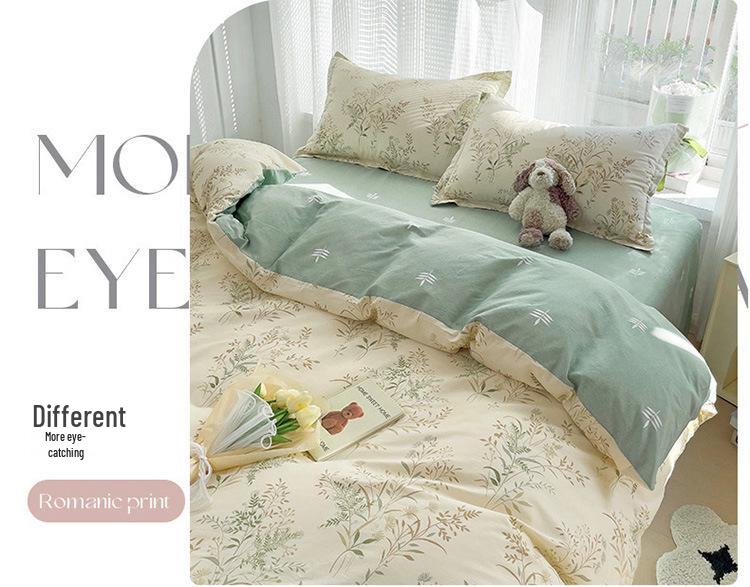 128x68 Pure Cotton Fresh Small Floral Print Four-Piece Dorm Bedding Set