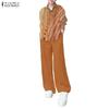 ZANZEA Women Long Sleeve Print Blouse and Pants Casual Two Piece Suit Sets