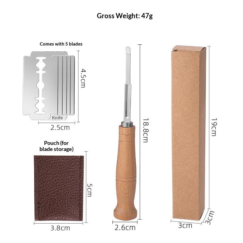 

Wooden Handle Bakers Dough Bread Pastry Cutter with 5 Blades Toast Curved Baguette Bread Knife Baking Accessory Pastry Spatulas