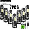 USB Rechargeable Mini Flashlight COB+XPE Portable Built-in Battery Zoomable Small Torch 3 Mode Camping Emergency Flashlights