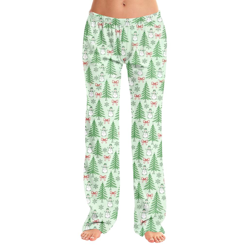 Women's Christmas Print Pajama Pants Casual Sleep Bottoms Without Holiday Home Wear