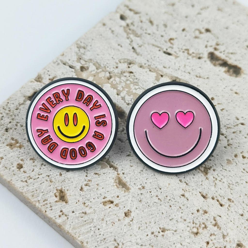 Creative Cartoon Smiley Face Brooch with Red Letters and Cute Patterns - Metal Badge Alloy Accessory