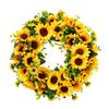 Künstlicher Sonnenblumenkranz mit grünen Blättern Hängender Falscher Frühlingskranz für Haustür Eingangsbereich Wand Heimdeko Außen
