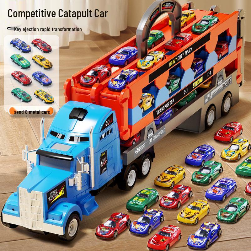 

Детская игрушка-трансформер, грузовик с откидной двойной трассой и большой инерционной коллекционной машинкой из сплава