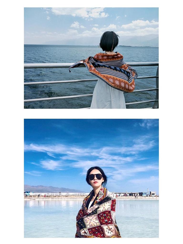 Women's Ethnic Cotton Linen Summer Shawl and Tibet Silk Scarf