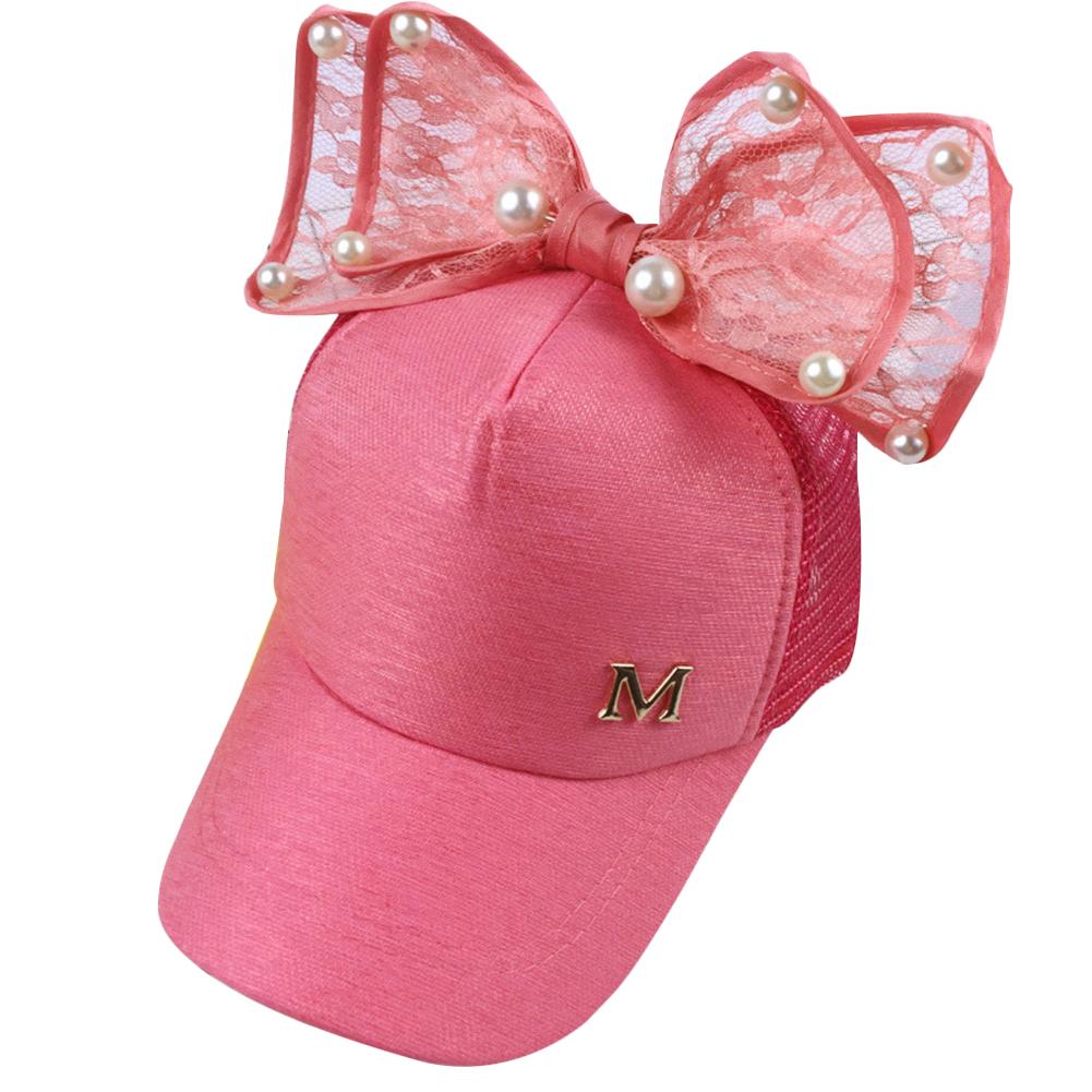 Girl Fashion Pearl Sun Hat Baseball Cap Creative Bowknot Hip Adjustable Hat